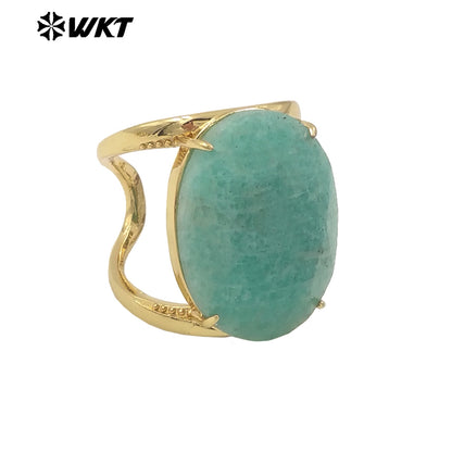WT-R525 Simple Design 18K Real Gold Plated Claw Setting Faceted Natural Stone Cocktail Women Ring in Available Size
