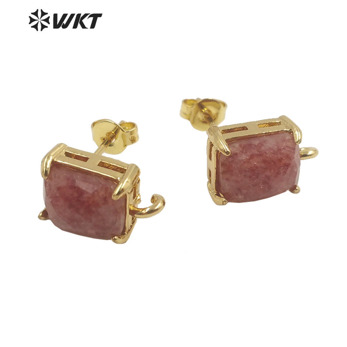 WT-E677 Newest Design Fashion Gold Plated Claw Setting Long square Gemstone Made Jewelry Findings Earrings Studs