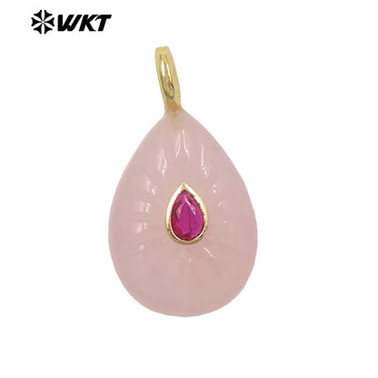 WT-P2142 Simple Fashionable Style Natural Gemstones Setting In Zircon Waterdrop Shape Pendant As Female Necklace Findings