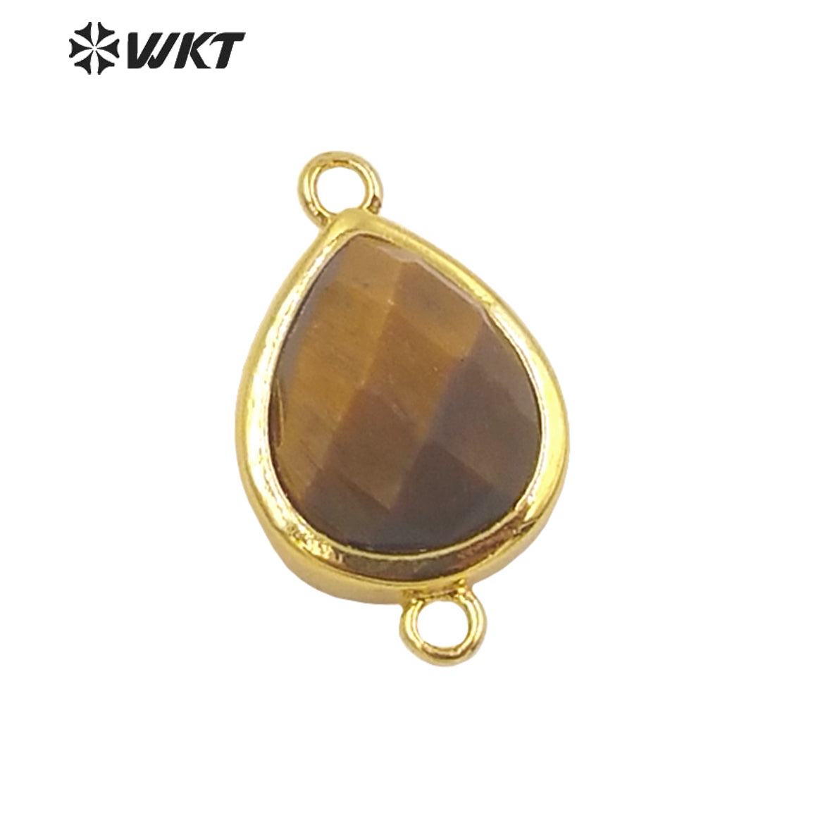WT-C308 Lovely Natural Gemstone Teardrop Connector Pendants 18k Real Gold Plated Bezel Double Loops Drop Stone Charms