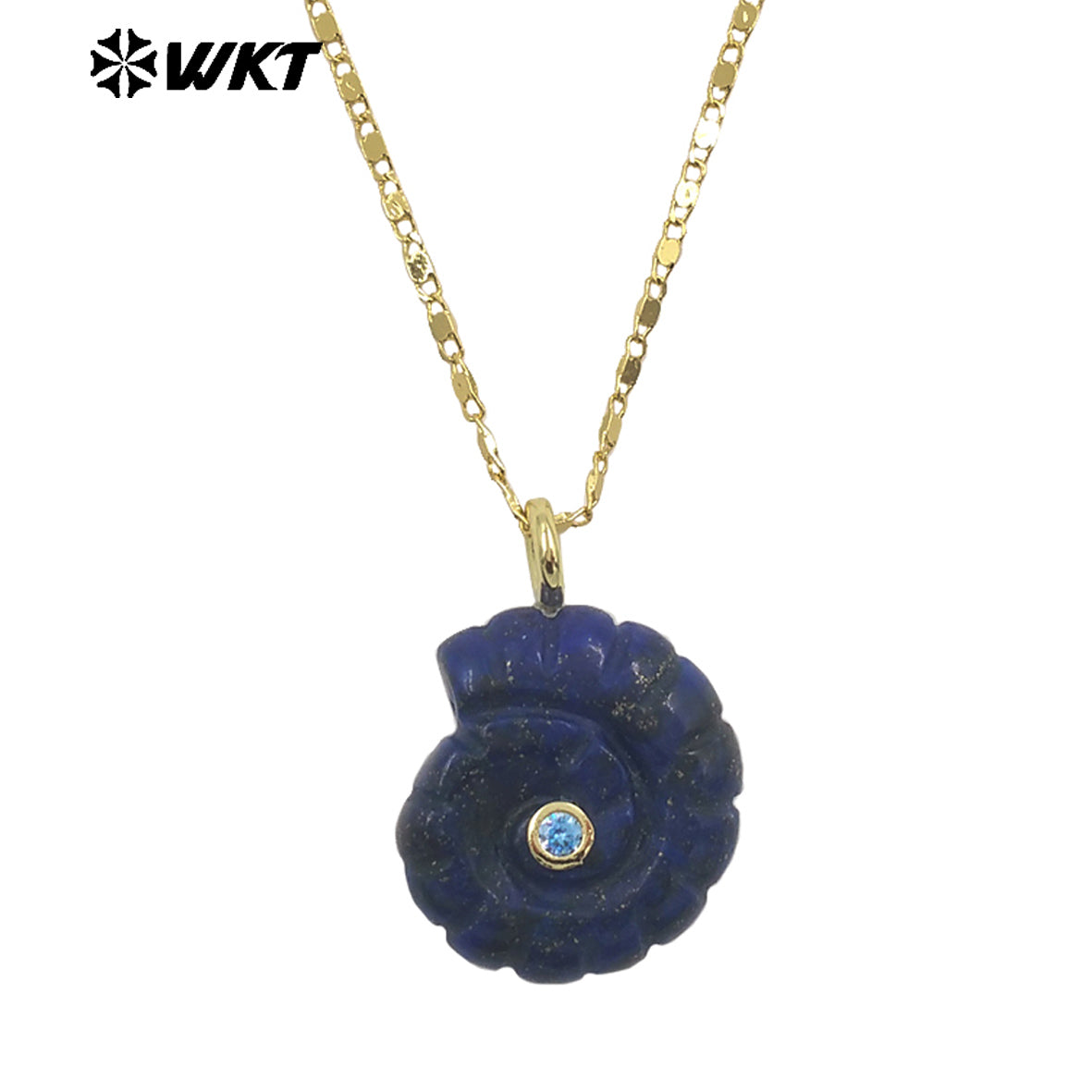 WT-N1510 Hot Sale Gold Thin Chain With Natural Gemstones Carved Trumpet Pendant Necklace As Women Daily Wearing Jewelry