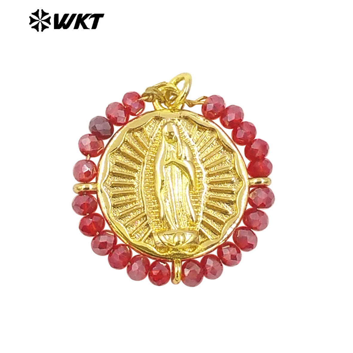 WT-MN986 Amazing New Hand Made Design Wire Wrapped Beads Decorate Big Round Religious Virgin of Guadalupe Necklace