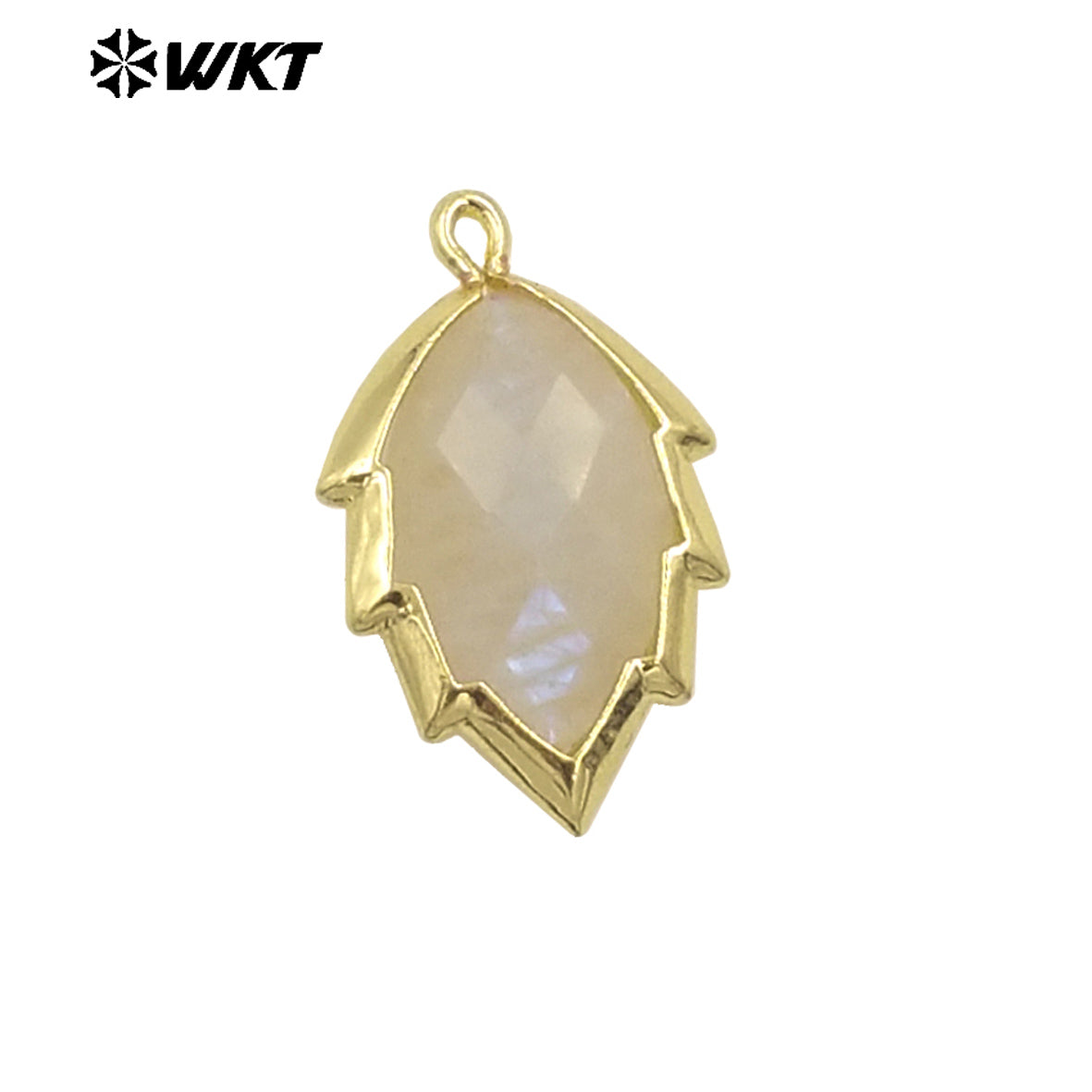 WT-P1990 Simple and Small Natural Multi-Type Gemstone 18K Gold Plated Delicate Leaf Shape Pendant Unisexes Jewelry DIY Necklace