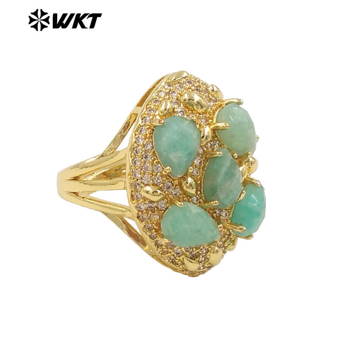 WT-R543 Wholesale Fashion Gold Plated Micropave Zircon Setting With Natural Faceted Gemstone Birthday Stone Ring for Women