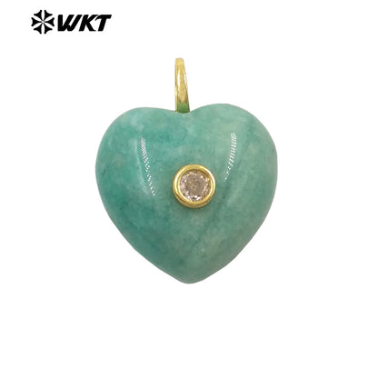 WT-P2111 Delicate Romantic Zircon And Natural Gemstones Smooth Heart Shape Little Pendants For Female Necklaces Making