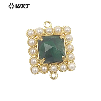 WT-PC004 Wholesale Fashion Gold Double Loops Natural Square Claw Setting Gemstone Connectors for DIY Jewelry Findings