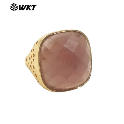 WT-R517 Wholesale Newest Spring Design Colorful Faceted Cat Eye Stone Square Unisex Ring for Party Jewelry