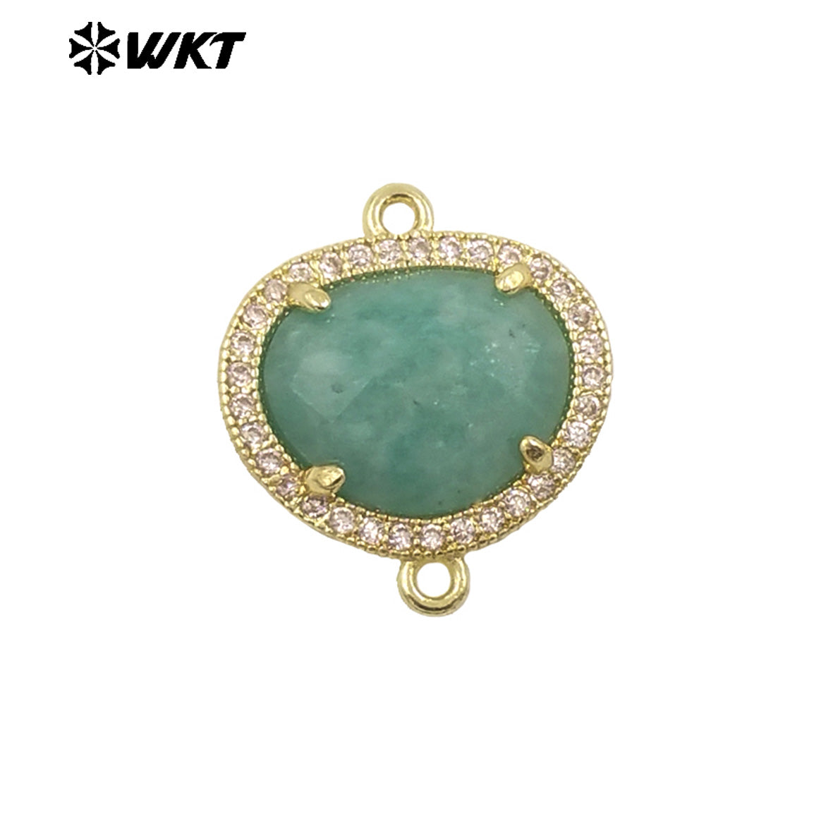 WT-C335 High Quality Wholesale Small Zircon Round MultiVariety Natural Gemstone Necklace Pendant Connector Double Hoop for Women
