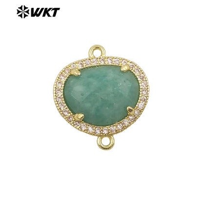 WT-C335 High Quality Wholesale Small Zircon Round MultiVariety Natural Gemstone Necklace Pendant Connector Double Hoop for Women