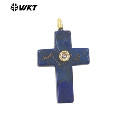WT-P2110 High Quality Natural Gemstones Setting In Zircon Cross Shape Charms Pendants For Women Handmade Earrings Design