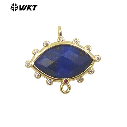 WT-C328 Wholesale Fashion Gold Bezel Setting Small Delicate Horse Eye Shape Double Loops Necklace Connectors