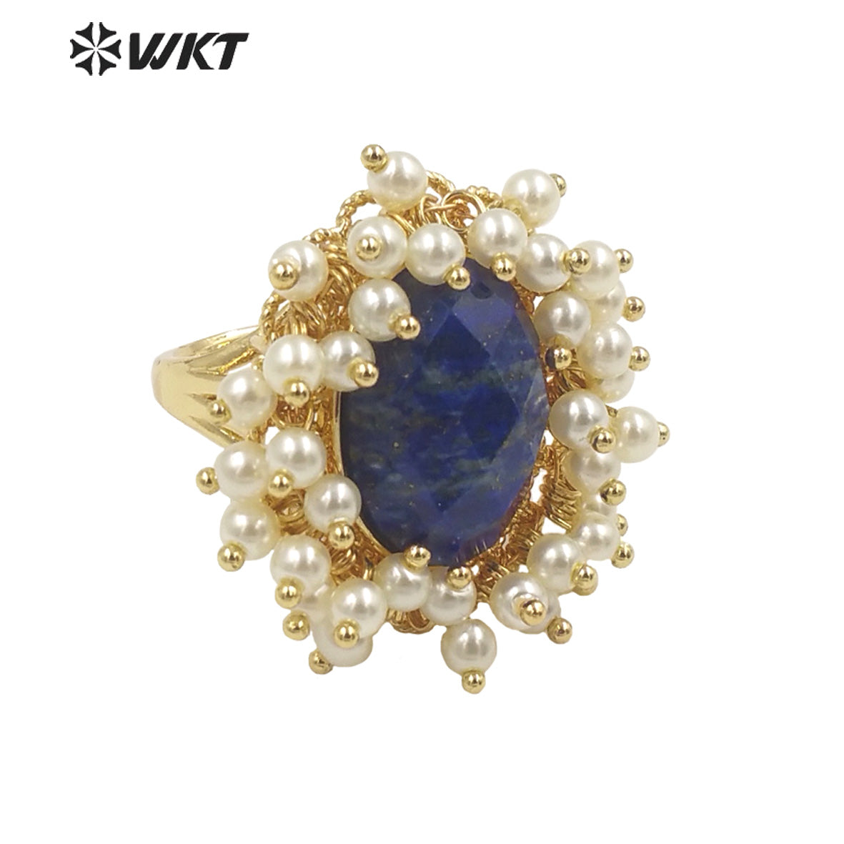WT-MPR071 Gorgeous Trendy Fashion Natural Pearl and Gemstone Ring 18k Gold Plating for Women Lucky Unique Design Ring