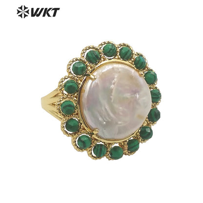 WT-MPR061 Vintage Design Natural Stone & Freshwater Pearl Stravagante 18k Gold Plating Women Pearl Boho Ring for Gift