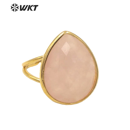 WT-R505 Gorgeous Big Drop Stone Amazonite Tiger Eye and Labradorite 18K Gold Plated Gemstone Women Birthday Ring