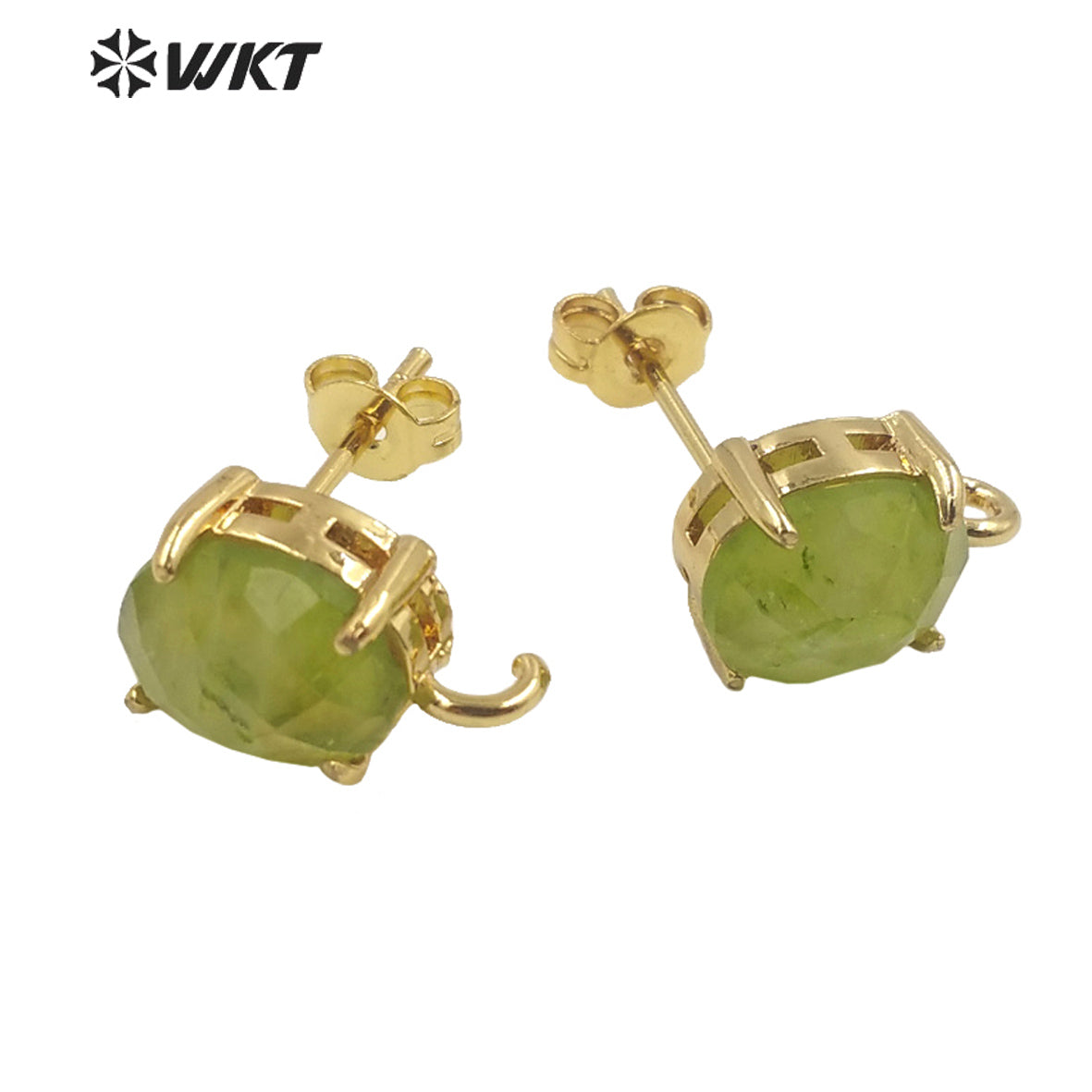 WT-E678 Women New Fashion Jewelry Findings Earrings Studs 18k Real Gold Plated Claw Setting Gemstone Studs with Hoop
