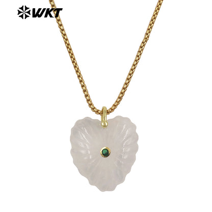 WT-N1524 Romantic Design Gold Chain And Various Natural Gemstones Carved Heart Shape Pendant Necklaces As Valentines’s Day Gift