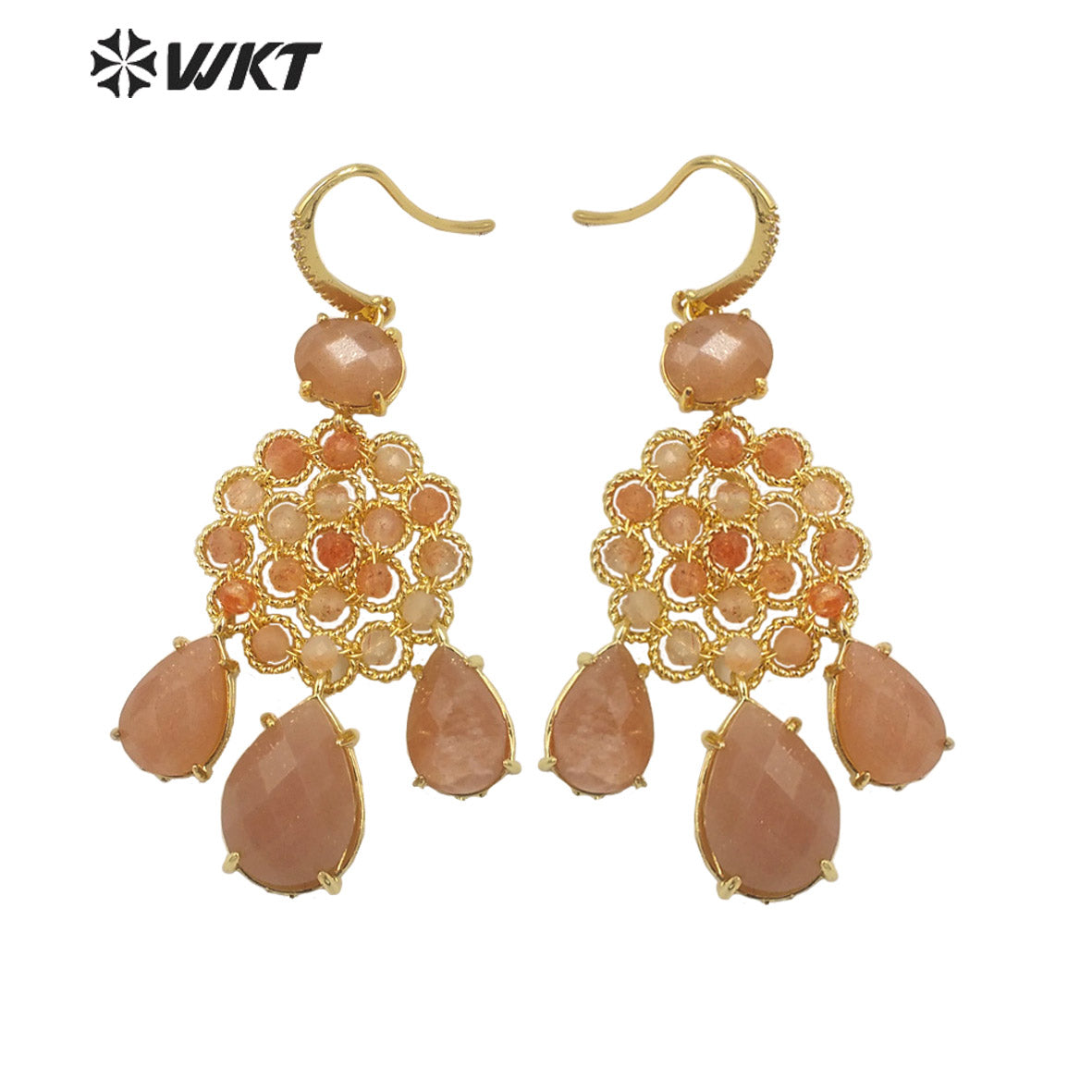 WT-E712 WKT Newest Precious Natural Gemstone Teardrop Earrings Labradorite Amethyst Stone Earrings for Party Gold Drop Earrings