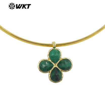 WT-N1527 Exquisite Lovely Gold Plated Vicious Natural Gemstones Little Flower Shape Necklace Choker For Lady Party Wearing