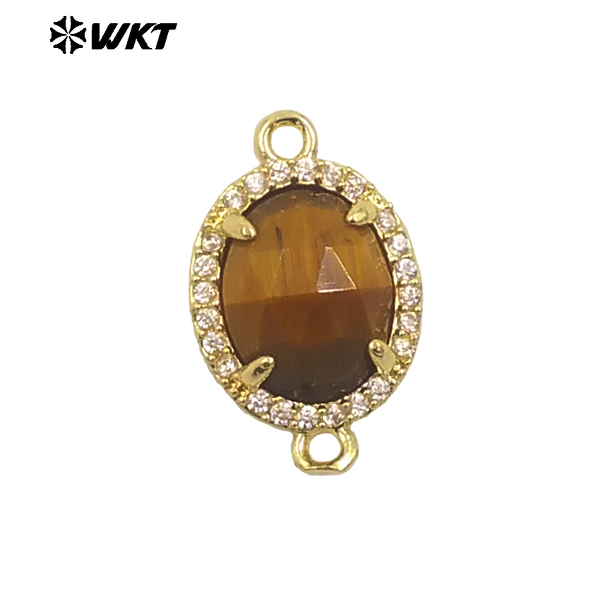 WT-C336 Stylish Little Zircon Round Colorful Natural Gemstone Double Hoop Connector Pendant for Women DIY Necklace Accessories