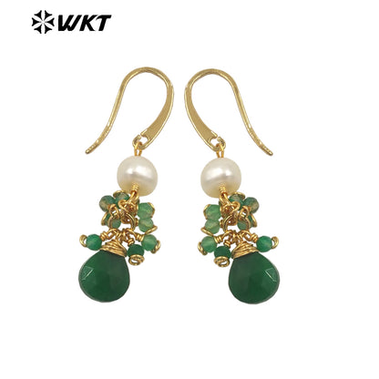 WT-E722 WKT Exclusive Design Handmade Precious Tiny Stone Charm Earrings Attractive Long Dangle Birthday Stone Earrings