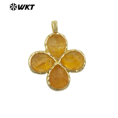 WT-P2090 Gorgeous 18K Gold Plated Multi Colors Natural Gemstone Little Flower Shape Charms Pendant As Lady Earring Accessory