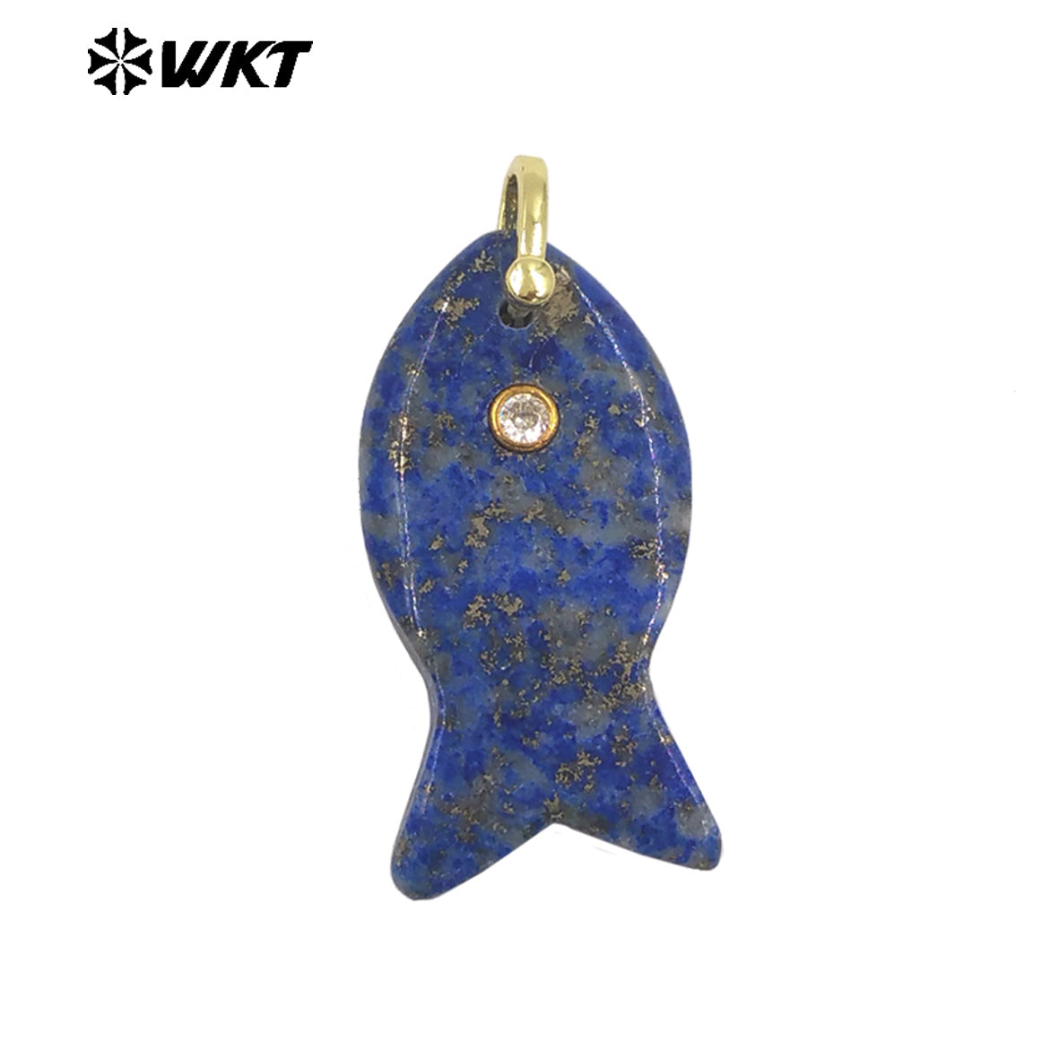 WT-P2088 Popular Interesting Style Zircon And Natural Gemstones Fish Shape Gold Pendant As Female Jewelry DIY Accessories