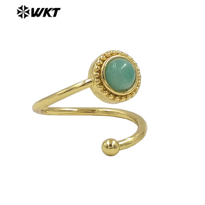 WT-R539 Newest Fashion Gold Plated Natural Gemstone Round Women Anniversary Birthday Gift Ring