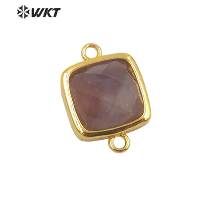 WT-C305 Wholesale Fashion Gold Bezel Double Loops Small square Stone Connectors for Jewelry DIY Design Findings