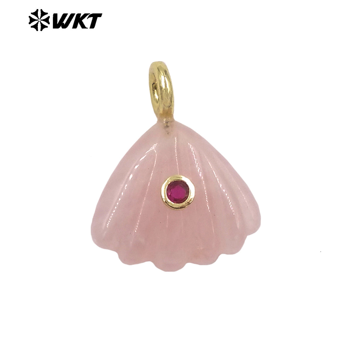 WT-P2054 Delicate Design Gold Plated Zircon And Natural Gemstones Cute Shell Shape Charms Pendant For Handmade Necklace DIY