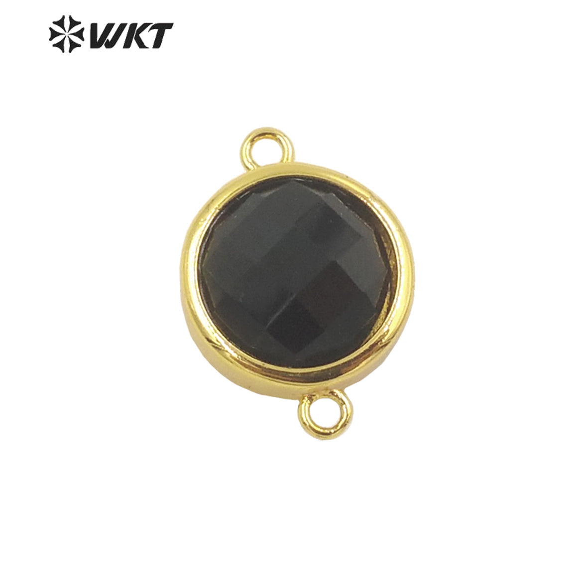 WT-C307 Wholesale Fashion Small Round Gold Bezel Jewelry Connectors Delicate Double Loops Natural Gemstone Charms in 12mm