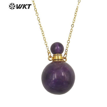 WT-N1442 WKT Best 2023 Newest Natural Aura Cluster Quartz Women Simple Hoop Aura Perfume Bottle Necklace