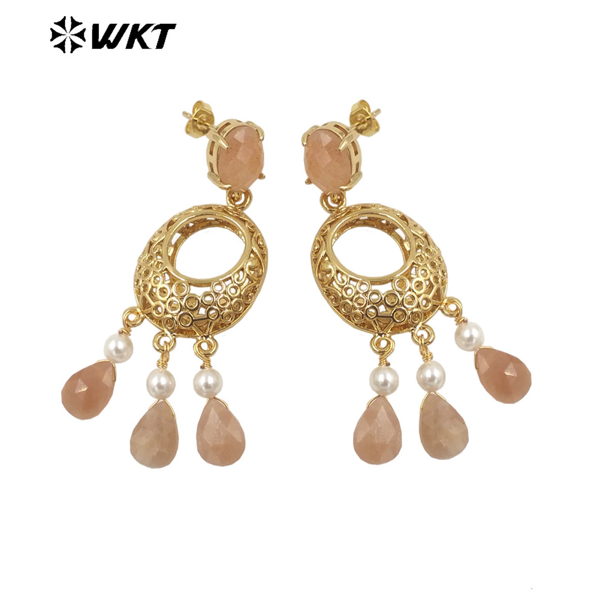 WT-E721 Amazing Excellent Tiny Drop Dangle Earrings Fashion Gold Plated Long Statement Drop Stone Earrings for Women Gift