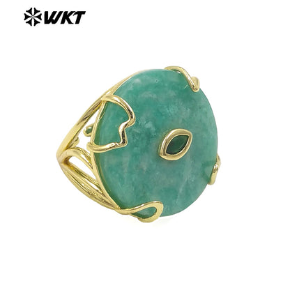 WT-R612 New Product 18K Gold Electroplated Zircon And Natural Gemstones Round Rings As Female Daily Matching Accessory