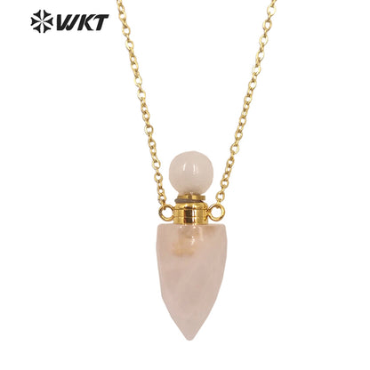 WT-N1372 Perfume Bottle Pendant Color Stone Necklace Temperament Texture Women Gifts Jewelry Necklace Natural Stone Necklace