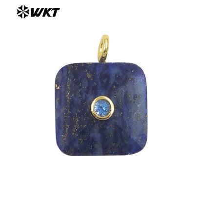 WT-P2089 Factory Wholesale Colorful Zircon And Natural Gemstone Square Gold Pendant For Handmade Jewelry Design Findings