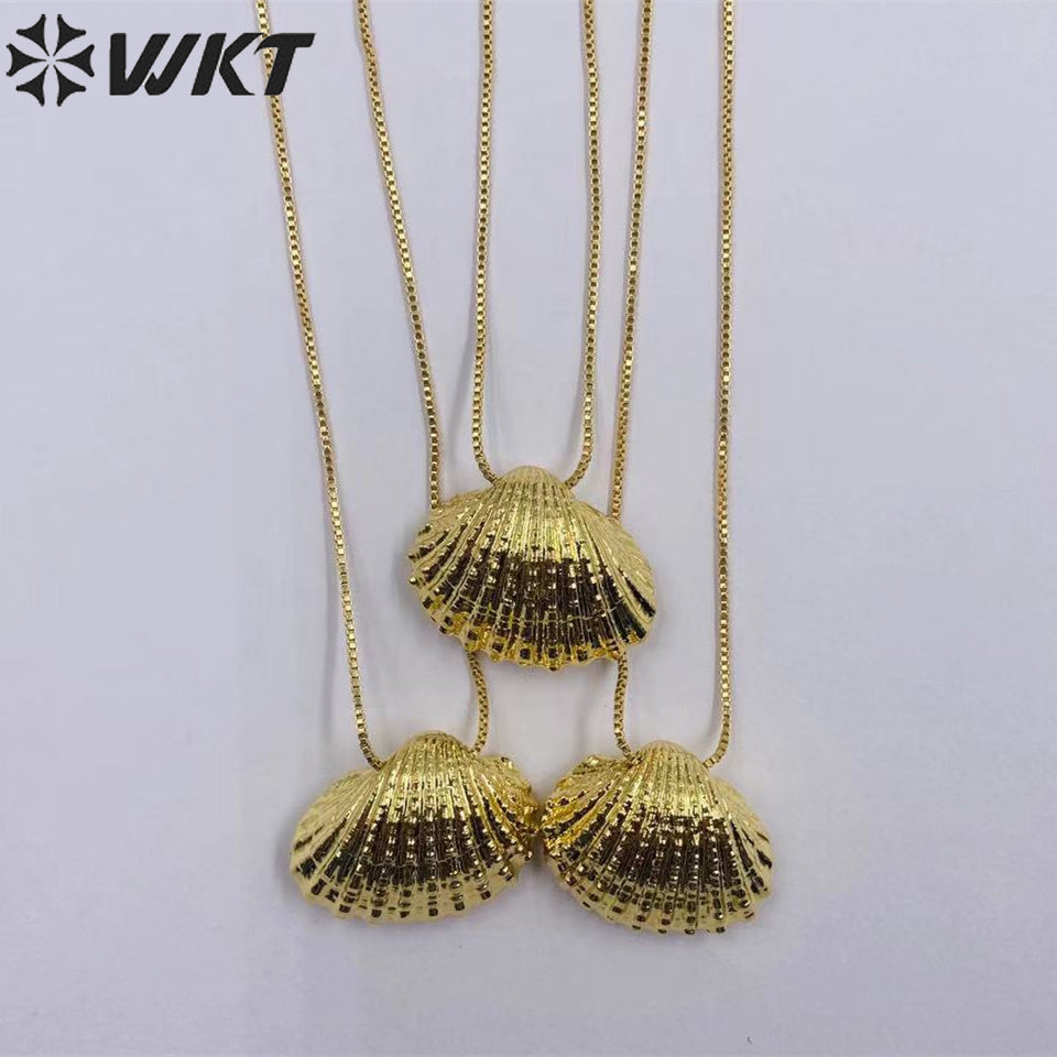 WT-JN235 Wholesale Newest Fashion Flash Fan Shell Design 18k Chain Gold Plated Exquisite High Quality Scallop Necklace