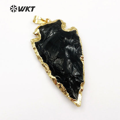 WT-P239 Wholesale Black Obsidian Arrowhead Carved Pendants, Fashion Energy Natural Raw Stone Arrowhead Obsidian Pendants