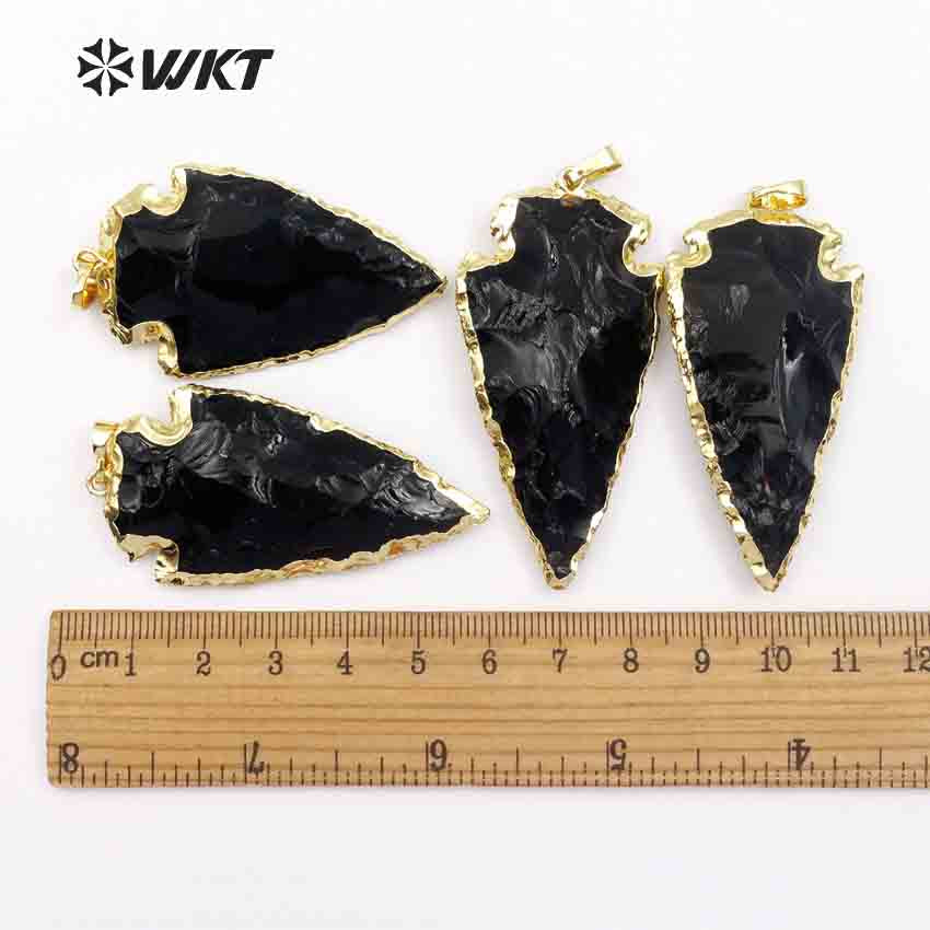WT-P239 Wholesale Black Obsidian Arrowhead Carved Pendants, Fashion Energy Natural Raw Stone Arrowhead Obsidian Pendants