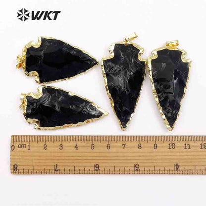 WT-P239 Wholesale Black Obsidian Arrowhead Carved Pendants, Fashion Energy Natural Raw Stone Arrowhead Obsidian Pendants