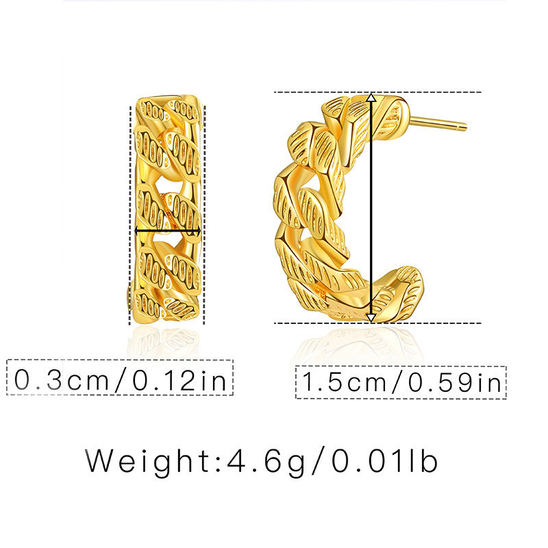 WT-JFE100 Fold Exquisite Hollow Chain 18k Gold Plated Copper Plating C Shaped Hoops Fashion Studs Earring Findings