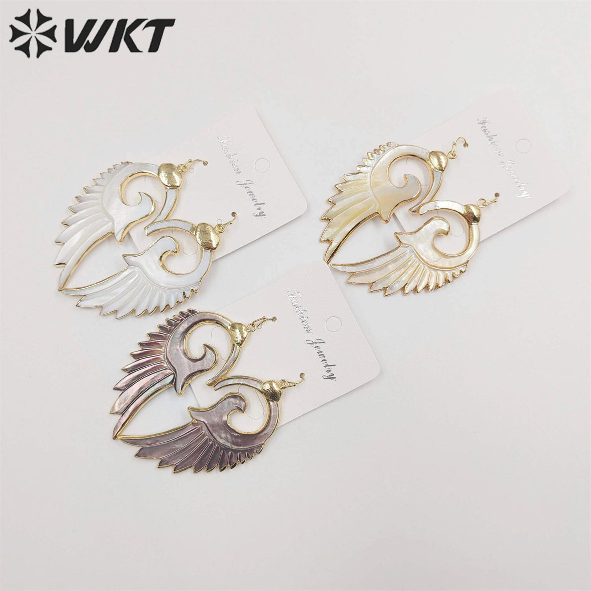 WT-E268 Newest Fashion Morden Gold Plated Shell Feather Earrings Elegant Popular Dangling Real Shell Feather Earrings