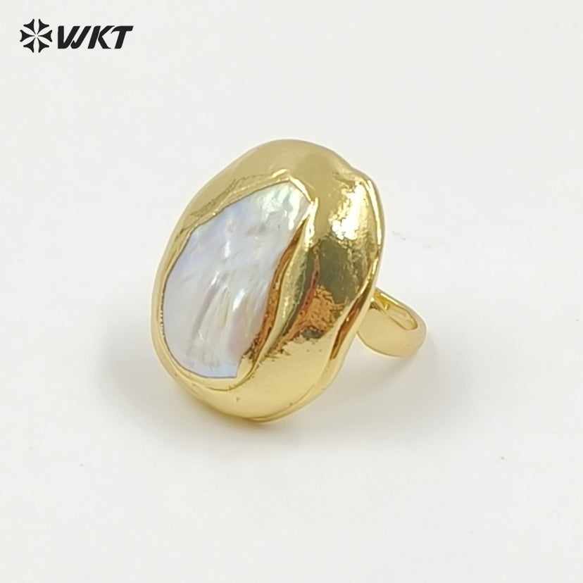 WT-MPR168 Luxury 18K Gold Plated Irregular Shape Natural Freshwater Pearl Rings Adjustable Size For Lady Fashion Jewelry