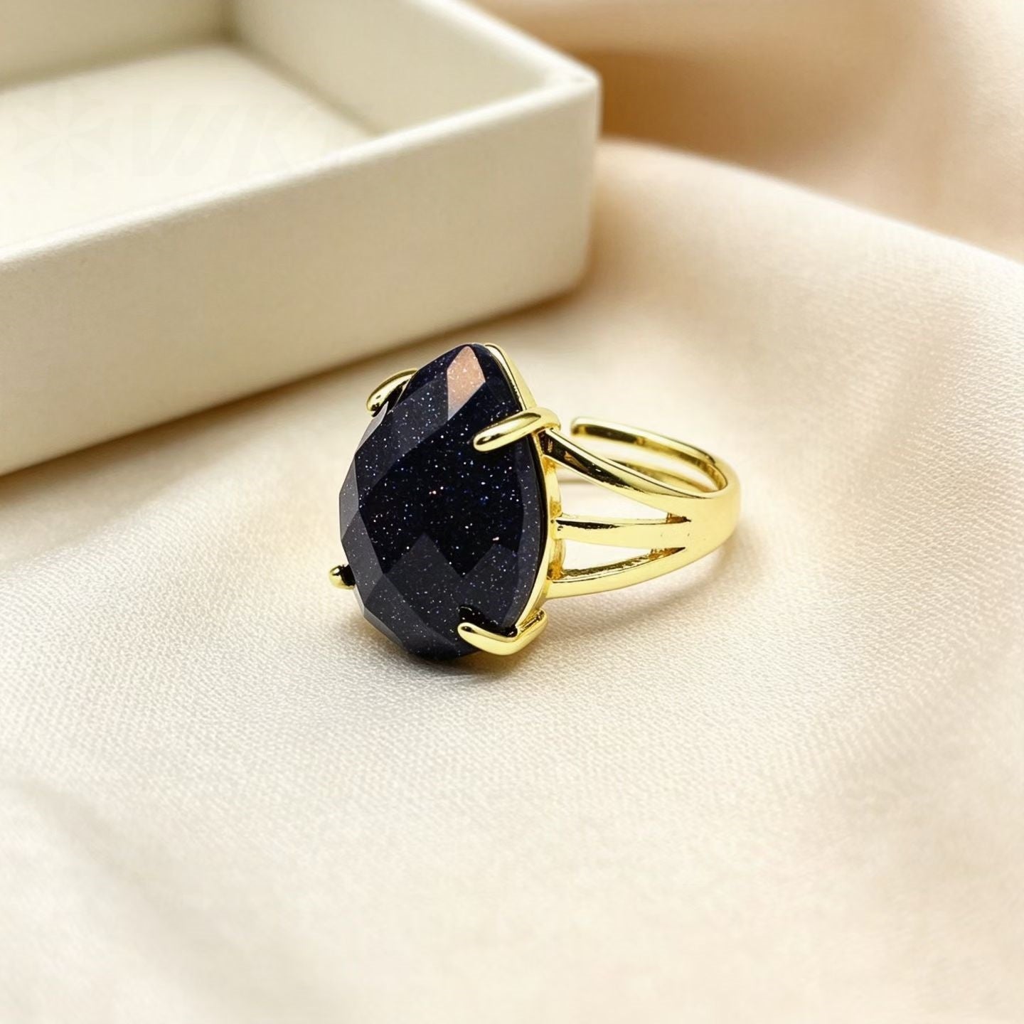 WT-R615 Wholesale Gold Electroplated Various Natural Gemstones Faceted Waterdrop Shape Rings For Women Popular Jewelry Gift