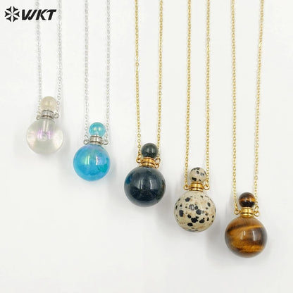 WT-N1442 WKT Best 2023 Newest Natural Aura Cluster Quartz Women Simple Hoop Aura Perfume Bottle Necklace