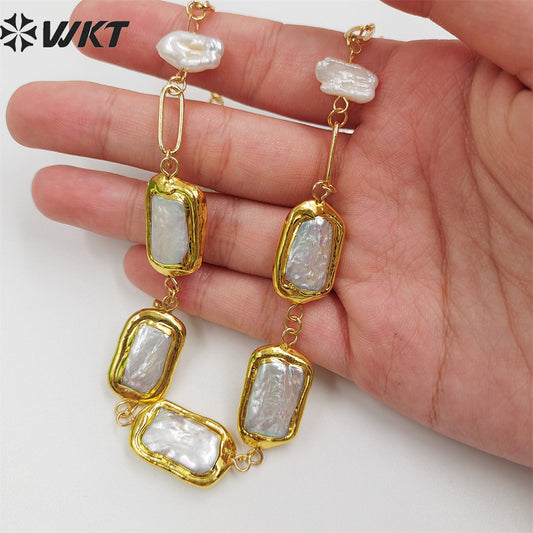 WT-JN210 Italian Designer New Style Gorgeous 18k Real Gold Plated Natural Freshwater Pearl Necklace in 16 Inch Long Birth Gift