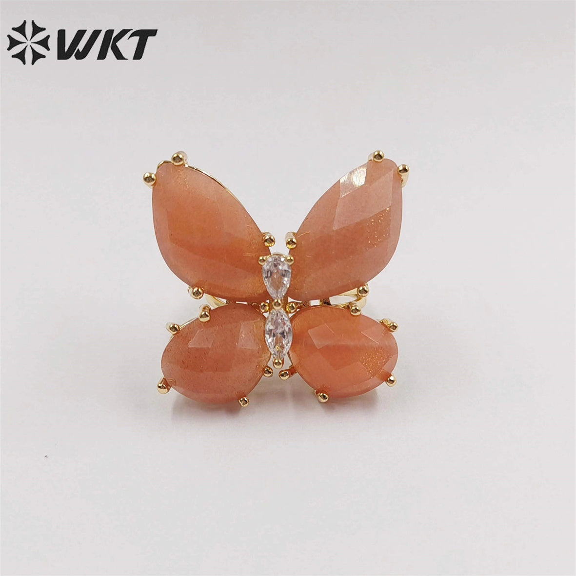 WT-R463 Wholesale Newest Handmade Design Ins Popular Stone Ring Natural Rose Quartz butterfly Ring for Girl Daily Party Ring