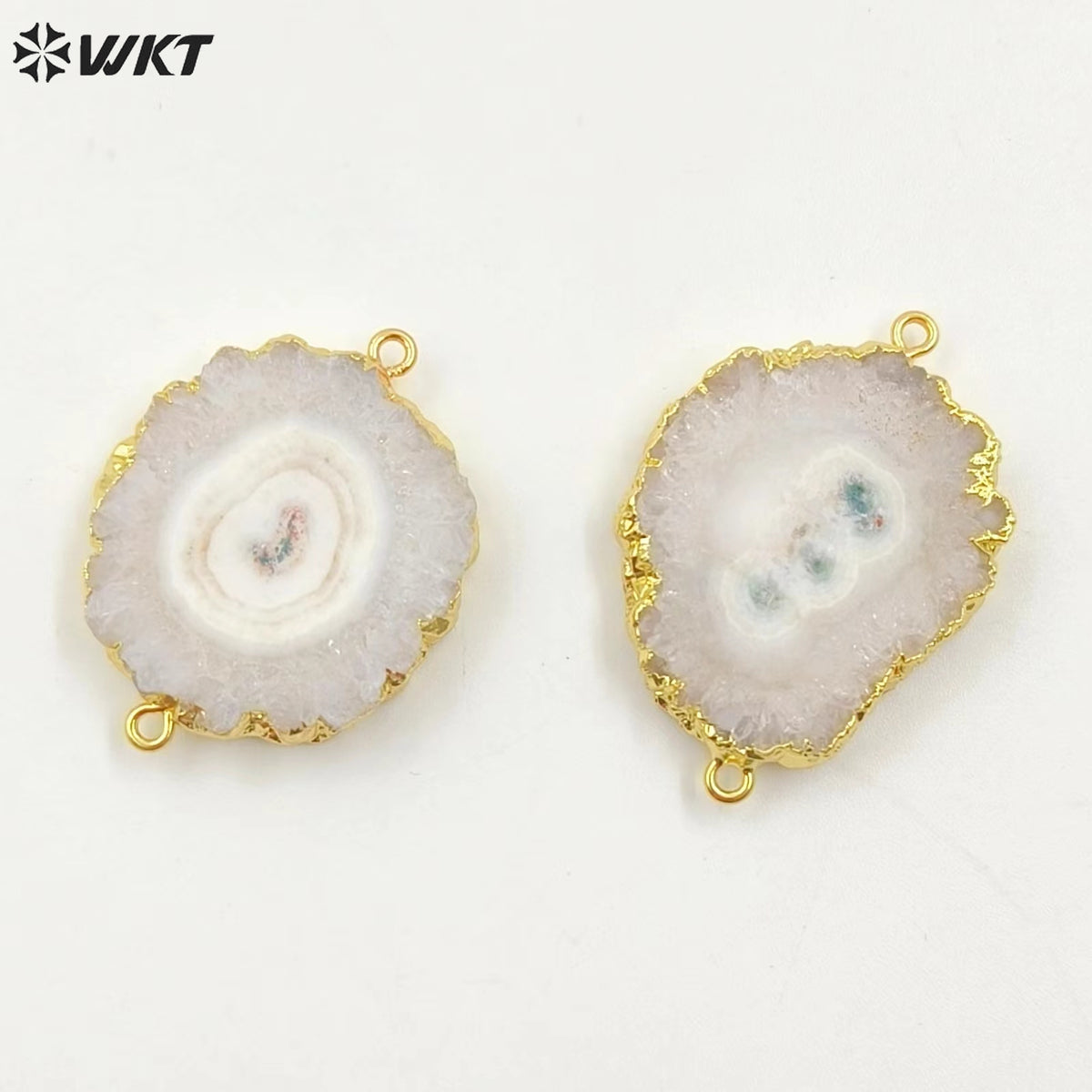 WT-C086 Wholesale Natural Solar Stalactite Pendant 18k Gold Plated Double Loops White Flower Stone Connectors for Jewelry Making