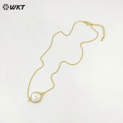 WT-N821 High Quality Connector Pearl Necklace Jewelry,Double Loops Natural Pearl Necklace Connector Necklace for Women