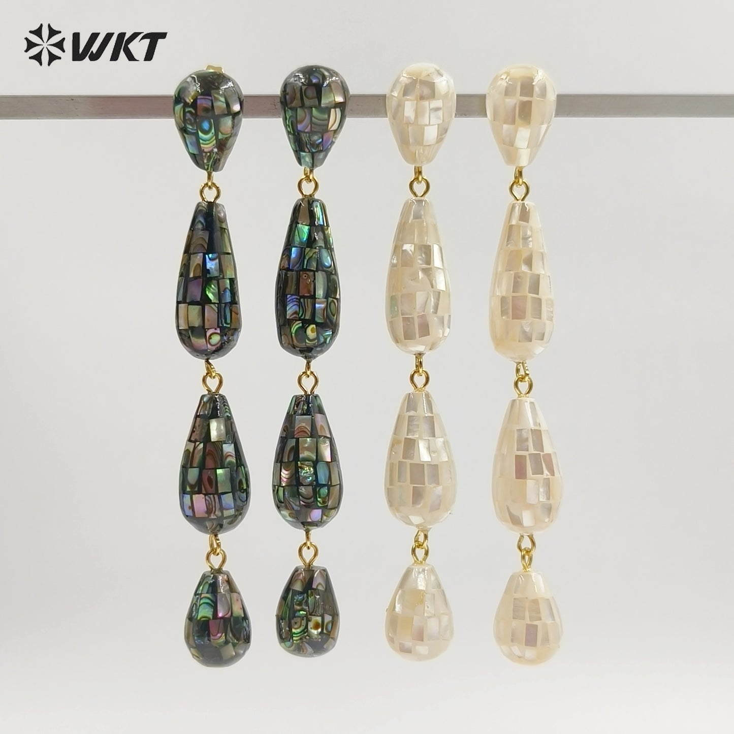 WT-MPE189 Amazing Gorgeous Natural White And Abalone Shell Gold Long Earrings For Female Party Wearing Jewelry Accessory