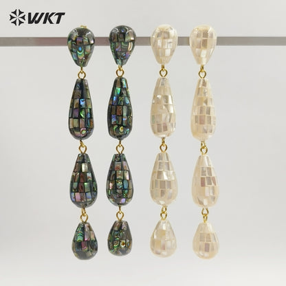 WT-MPE189 Amazing Gorgeous Natural White And Abalone Shell Gold Long Earrings For Female Party Wearing Jewelry Accessory